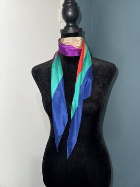 Vintage Baar & Beards All Silk Scarf Striped Color Block Rectangle Long Slim